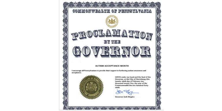 commonwealth of Pennsylvania proclamation by the governor official certificate of Governor Josh Shapiro Proclaims April as Autism Acceptance Month in Pennsylvania